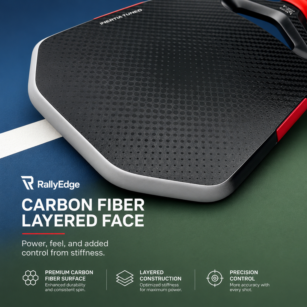 RallyEdge Apex 16mm Carbon Fiber Pickleball Paddle — Thermoformed Power, Spin-Control Surface, Elongated Handle