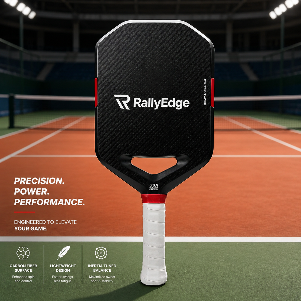 RallyEdge Apex 16mm Carbon Fiber Pickleball Paddle — Thermoformed Power, Spin-Control Surface, Elongated Handle